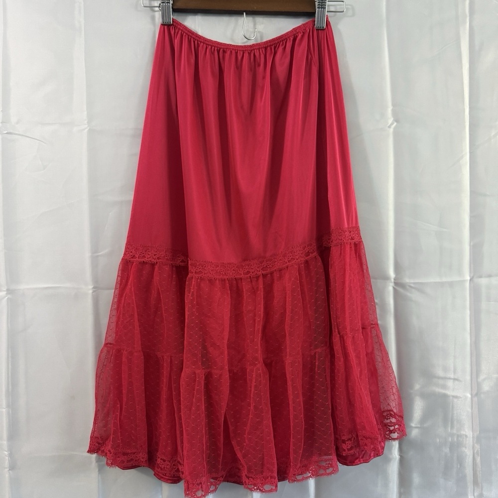 Vintage Slip Skirt Red L* Lace Hem Cottagecore Festival Boho Dance Sexy Lingerie